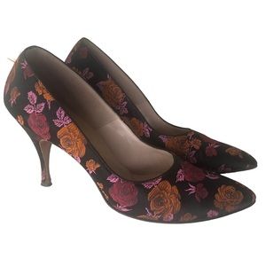 Vintage L. Miller Floral Silk Brocade Pumps Heels Lustigs Ohio